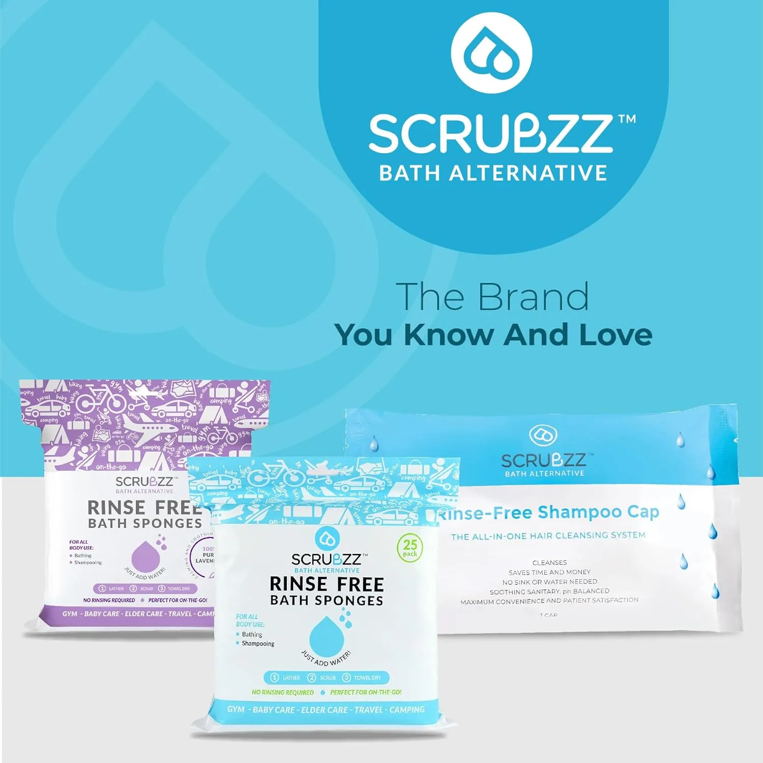 Scrubzz Shampoo Caps No Rinse for Elderly and Bedridden Patients, Rinse Free Shampoo Caps for Post Surgery and Hospital Stays, Waterless Hair Washing Shower Caps - 6 Pack