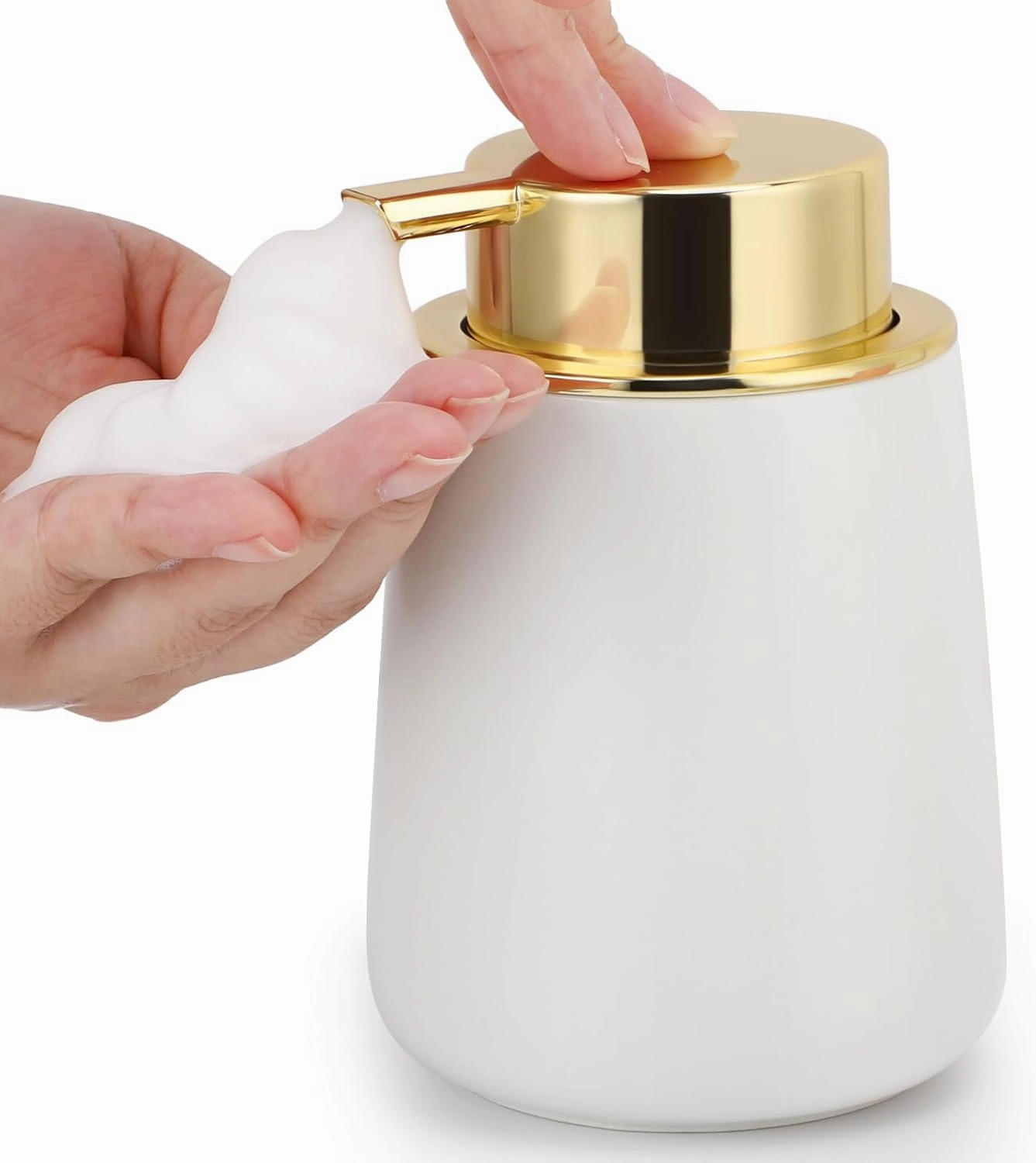 Segbeauty 13.5oz Foam Soap Dispenser, 400ml White Ceramic Hand Soap Dispenser Refillable, Empty Press Foaming Pump Bottle Dispenser for Bathroom Countertop, Foam Dish Soap Dispenser for Kitchen Sink
