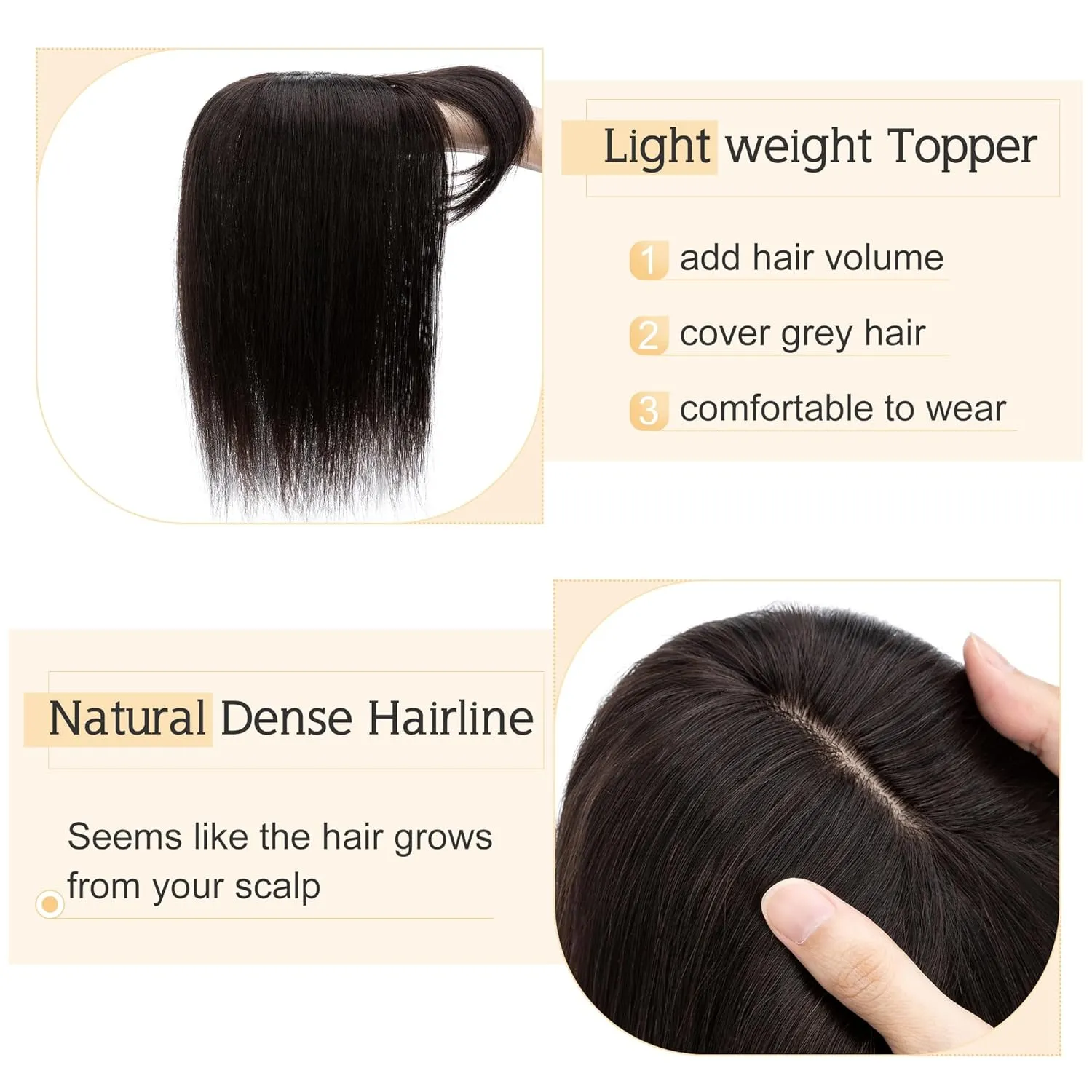 SEGO Hair Toppers for Women Real Human Hair With Bangs, 7 * 13CM Silk Base Clip in Top Wiglet Hairpieces Add Volume -8 Inch Natural Black