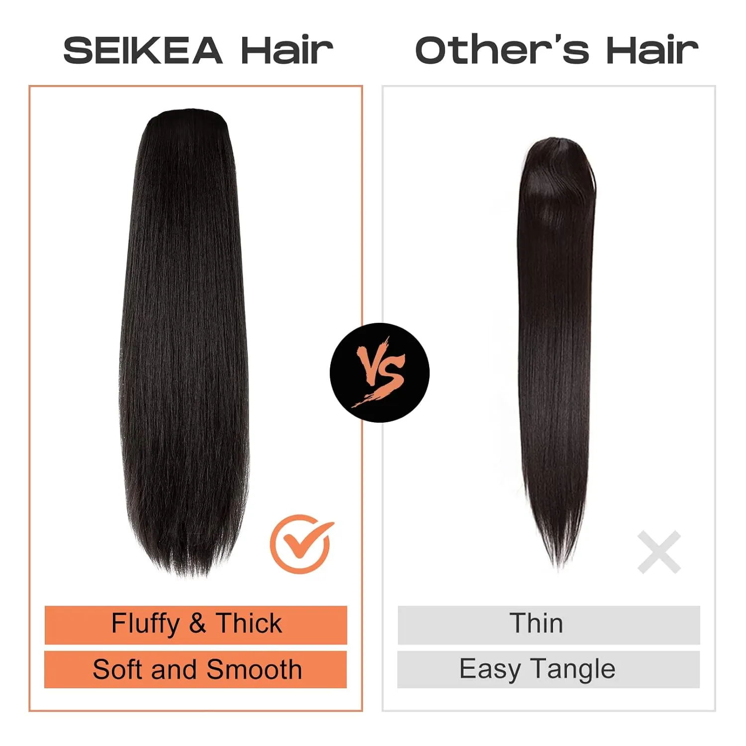 SEIKEA Ponytail Extensions Drawstring Long Straight Fake Pony Tail Natural Soft Clip in Hair Extension Synthetic Heat Resistant Hairpiece 32 Inch 165 Gram Black