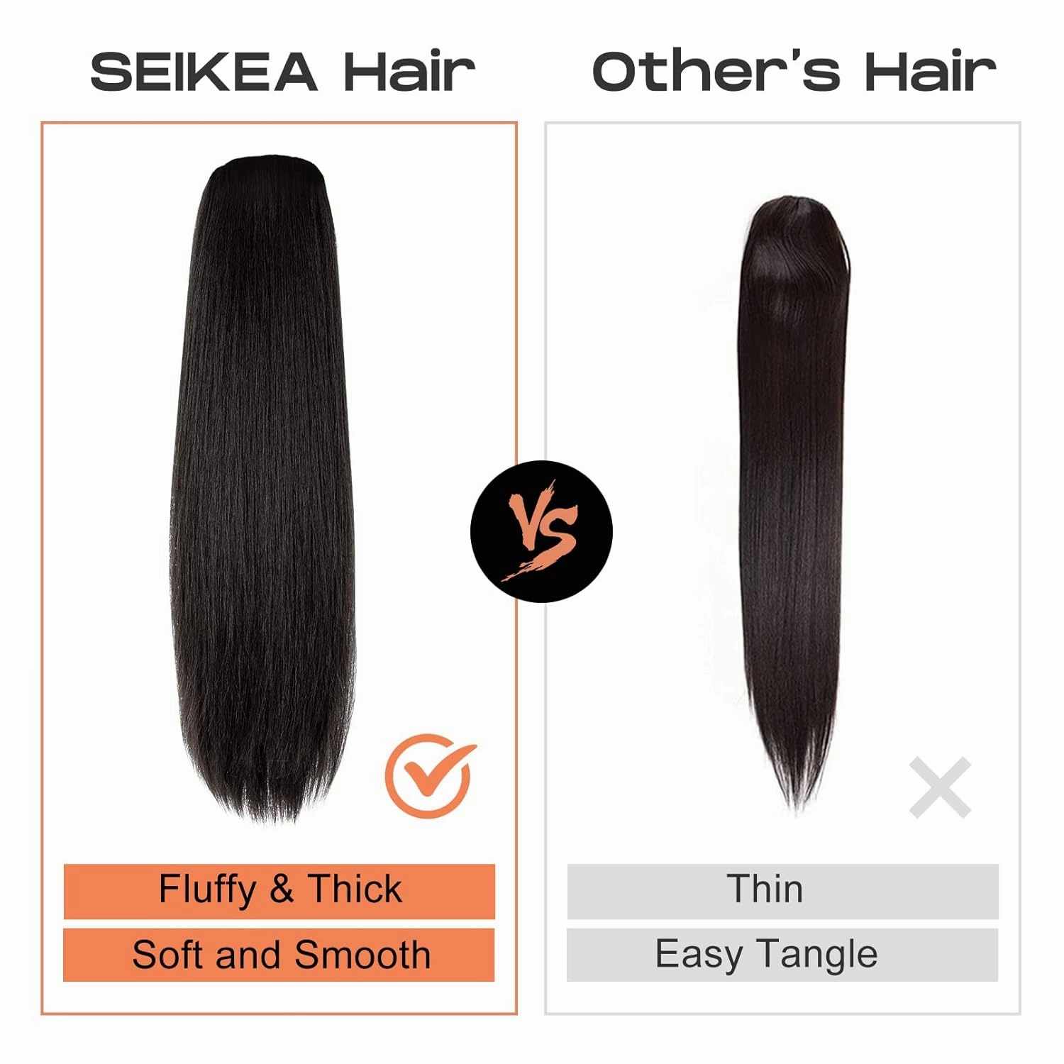 SEIKEA 28" Ponytail Extensions Drawstring Long Straight Fake Pony Tail Natural Soft Clip in Hair Extension Synthetic Heat Resistant Hairpiece - Black