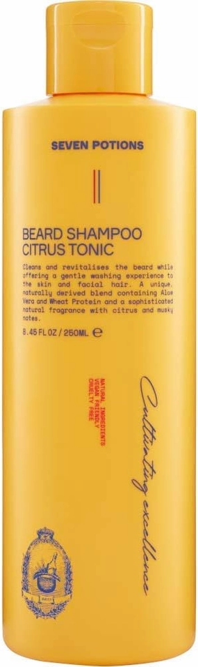 SEVEN POTIONS Citrus Tonic men Beard Shampoo, 8.45 Fl Oz - Natural, Vegan, Cruelty Free -for Itch, Dandruff & Irritation - Made in England