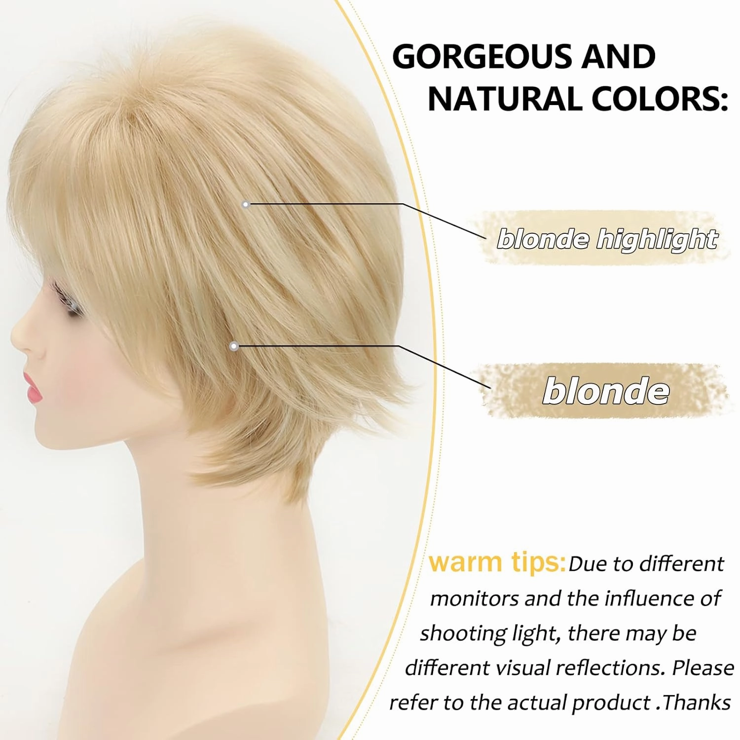 SEVENCOLORS Short Blonde Wigs for Women Pixie Cut Blonde Wigs with Bangs Straight Layered Short Hair Wigs Natural Looking Synthetic Light Blond Wigs