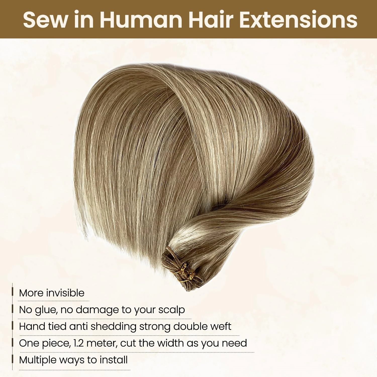 Sew in Hair Extensions Real Human Hair, Weft Hair Extensions Human Hair, 8/60 Balayage Ash Brown to Platinum Blonde Remy Hair Weft Bundles 16 Inch 100G Straight Highlights Human Hair Weave Bundles