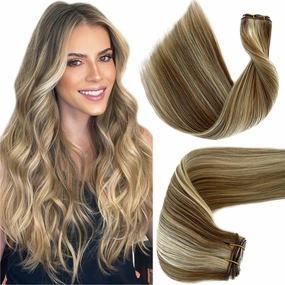 Sew in Weft Hair Extensions Human Hair 16” 100G Balayage Human Hair Extensions Sew in Wefts Hair Ash Brown to Beige Blonde to Platinum Blonde Sew in Hair Extensions Real Human Hair Sew in Hair Bundles