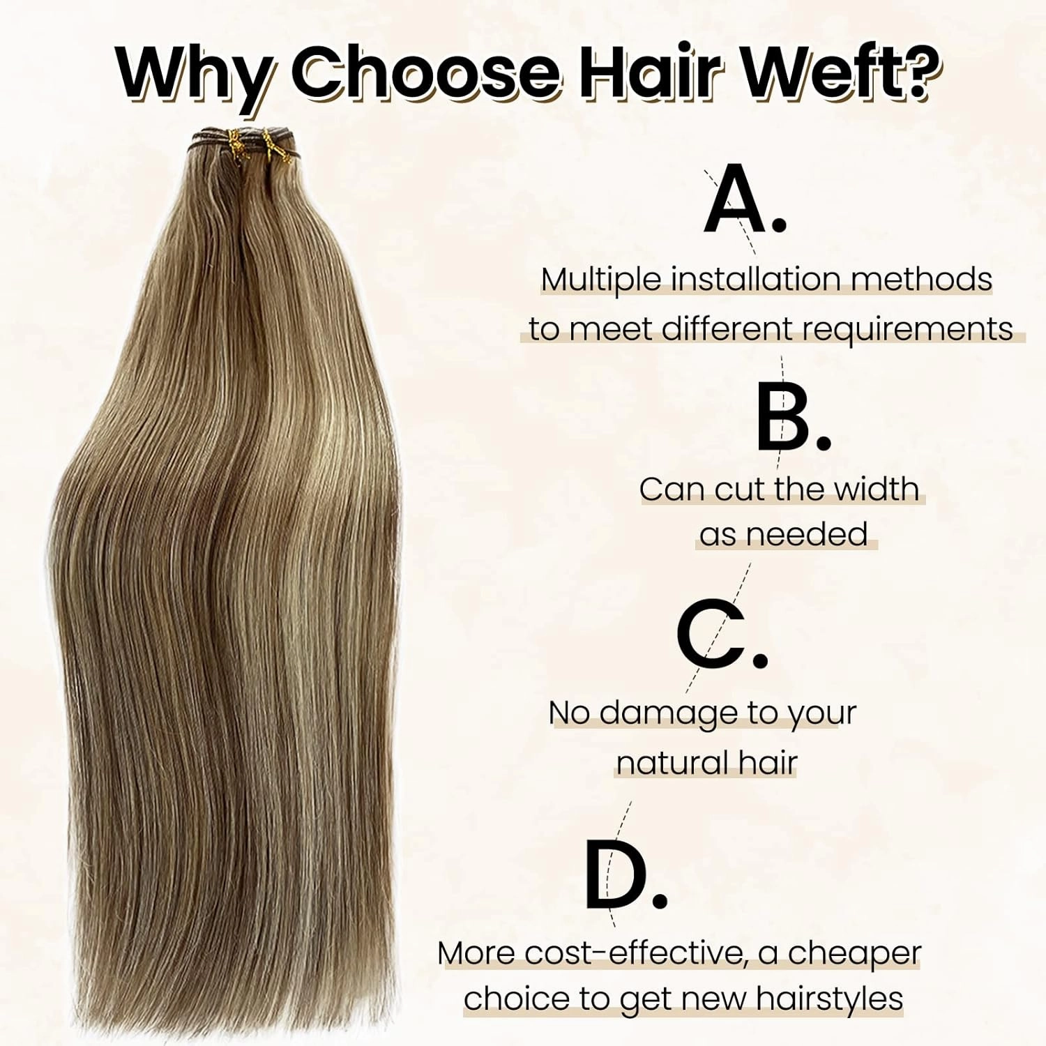 Sew in Weft Hair Extensions Human Hair 16” 100G Balayage Human Hair Extensions Sew in Wefts Hair Ash Brown to Beige Blonde to Platinum Blonde Sew in Hair Extensions Real Human Hair Sew in Hair Bundles
