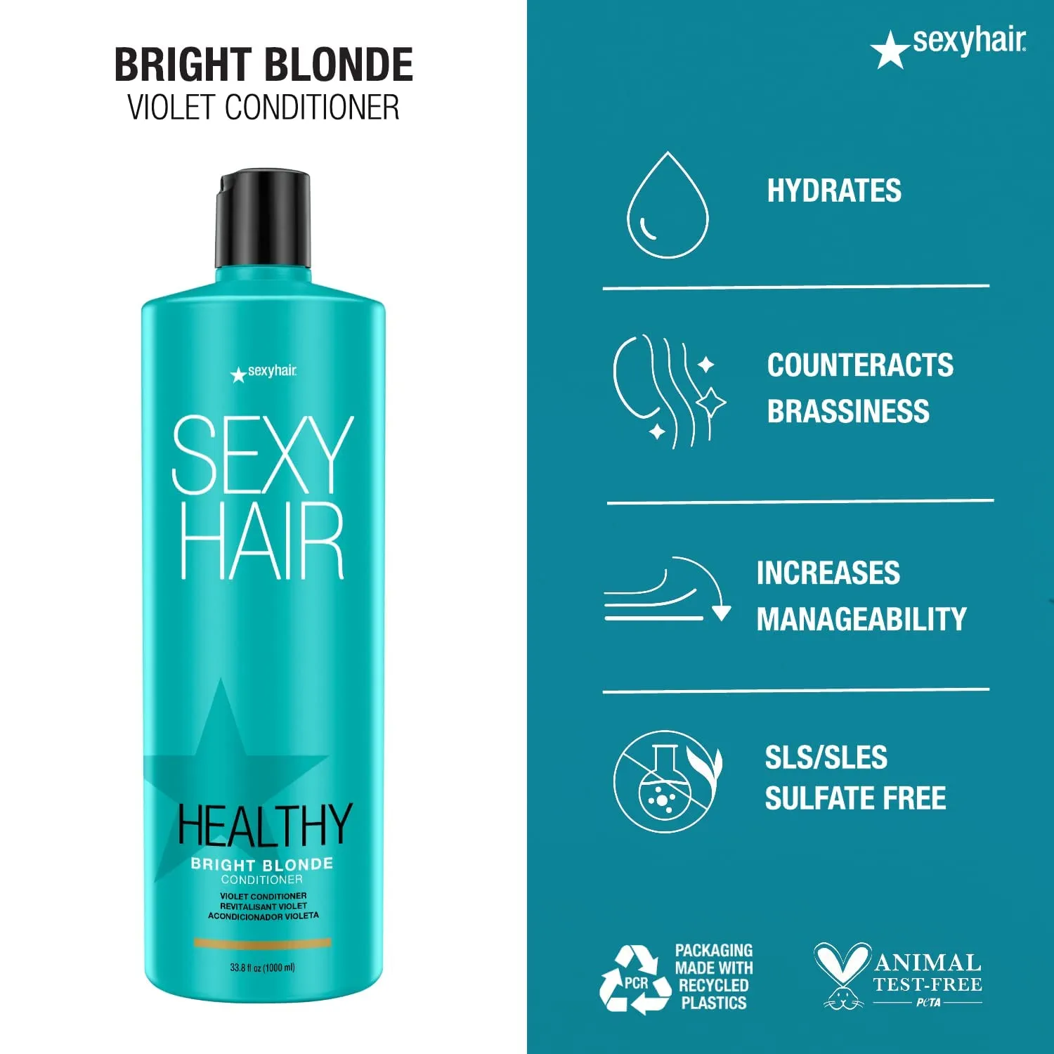 SexyHair Healthy Bright Blonde Violet Shampoo/Conditioner | Helps Counteract Brassiness | SLS and SLES Sulfate Free