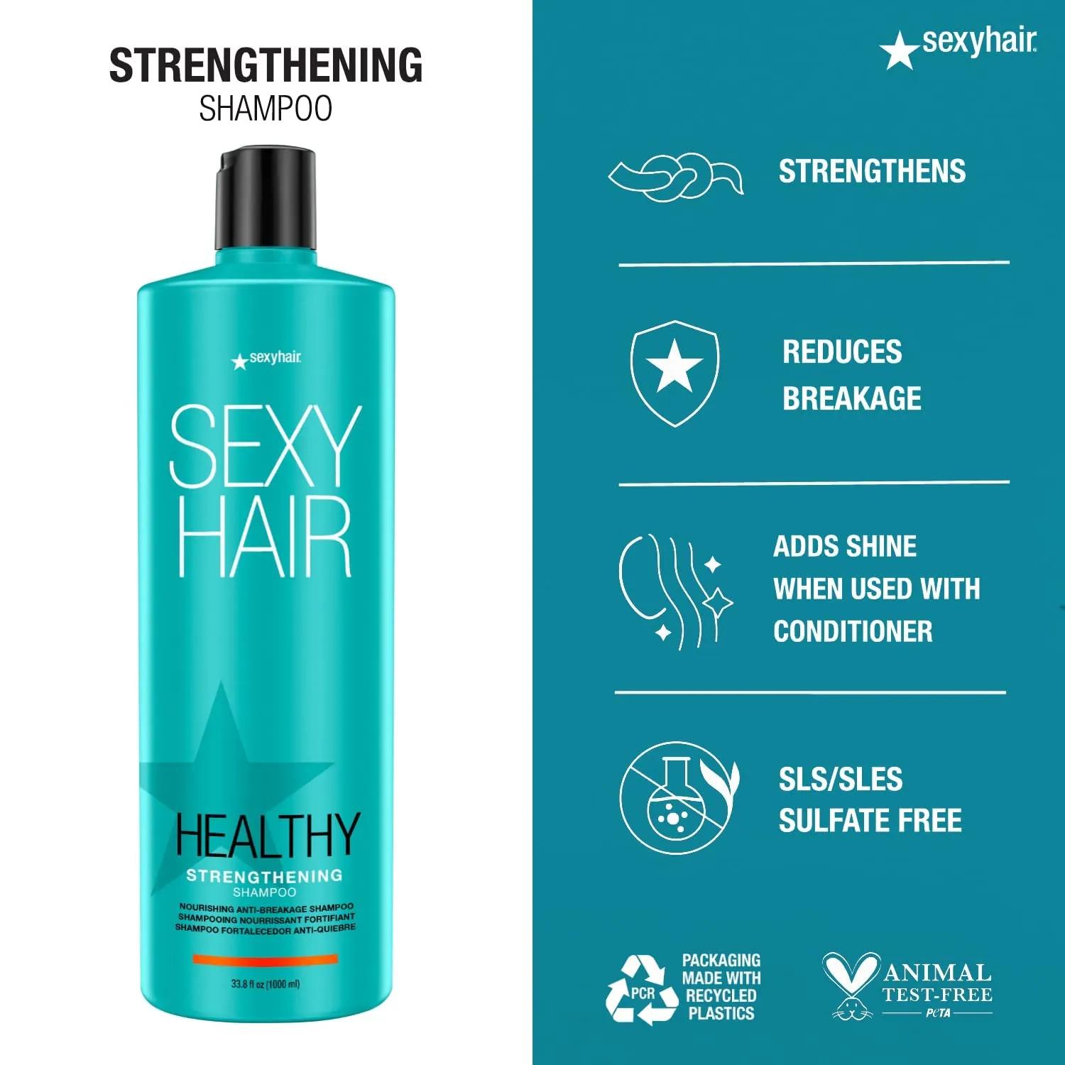SexyHair Healthy Strengthening Anti-Breakage Shampoo/Conditioner | Helps Provide Strength and Flexibility to Damaged Hair | SLS and SLES Sulfate Free