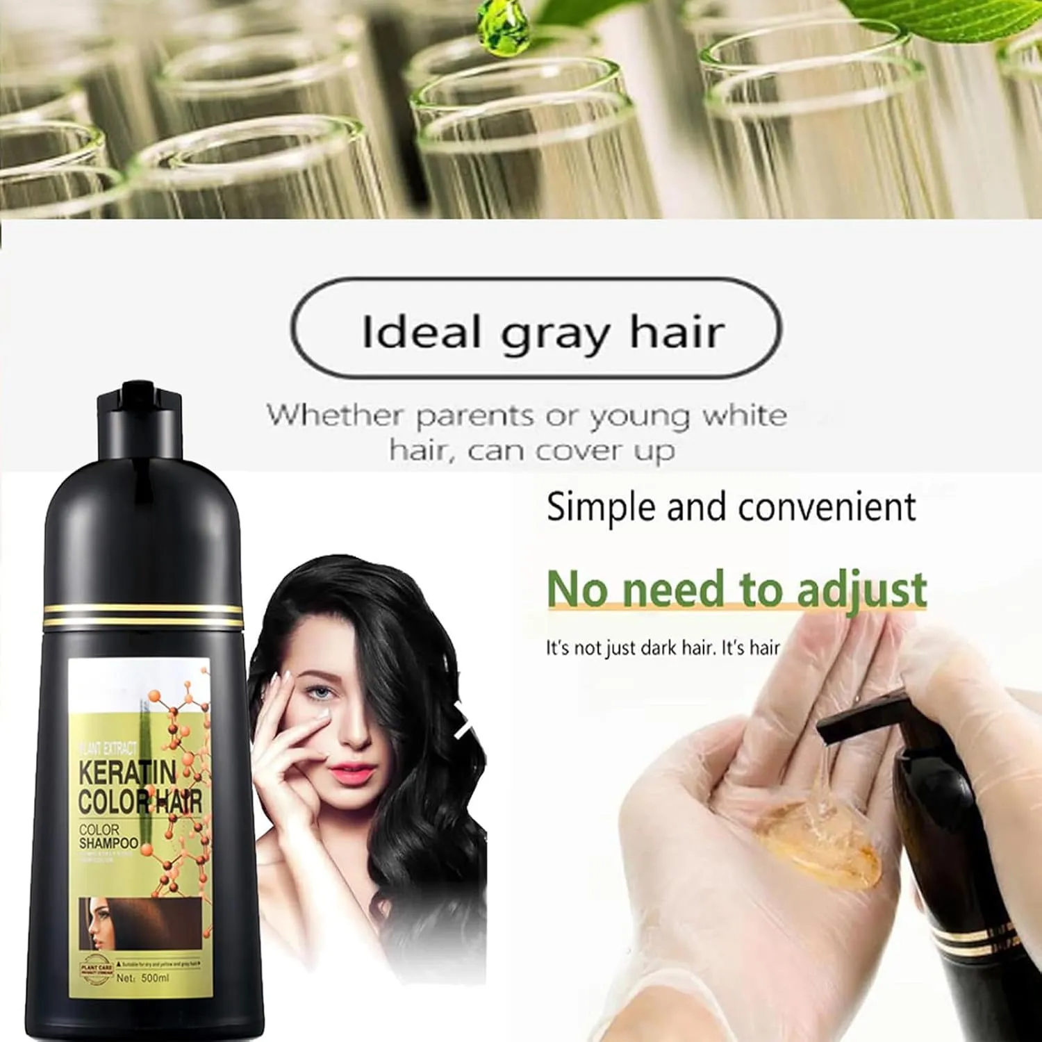 Shampoo Eterna Vida 6 En 1, Black Hair Dye Shampoo 3 In 1, Herbal Hair Dye Shampoo, Eterna Vida Color Dye Shampoo 6 In 1, Natural Plant Extract Herbal Shampoo (Black-B)
