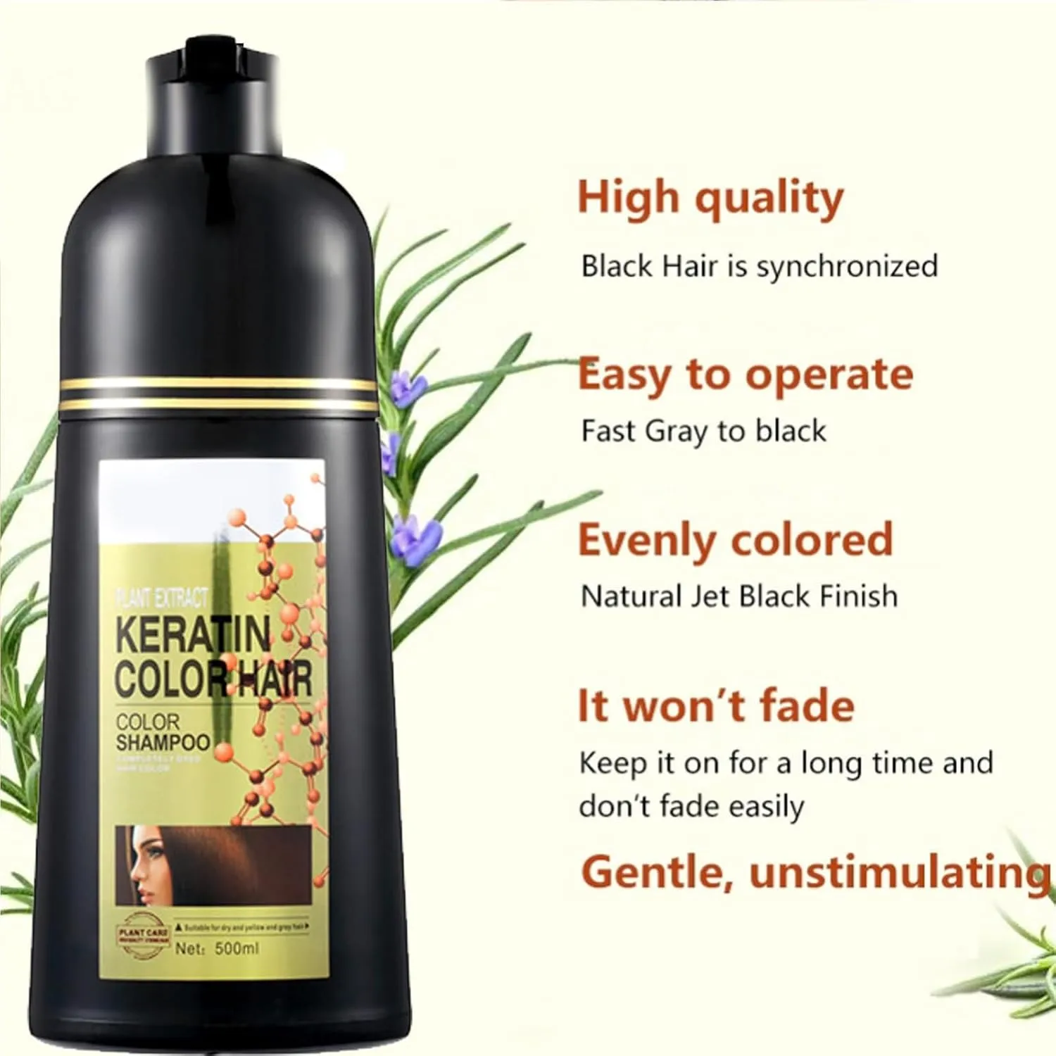 Shampoo Eterna Vida 6 En 1, Black Hair Dye Shampoo 3 In 1, Herbal Hair Dye Shampoo, Eterna Vida Color Dye Shampoo 6 In 1, Natural Plant Extract Herbal Shampoo (Black-B)