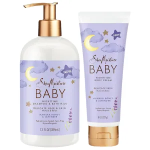 Shea Moisture Baby Care Set – Relaxing Nighttime Shampoo & Bath Milk   Nighttime Body Cream for Delicate Skin, Manuka Honey & Lavender (2 Piece Set)
