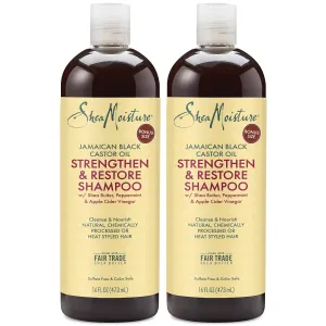 Shea Moisture Jamaican Black Castor Oil Strengthen & Restore Shampoo, Shea Butter, Peppermint & Apple Cider Vinegar, Sulfate Free, Chemically Processed Hair, Family Size (2 Pack -16 Fl Oz Ea)