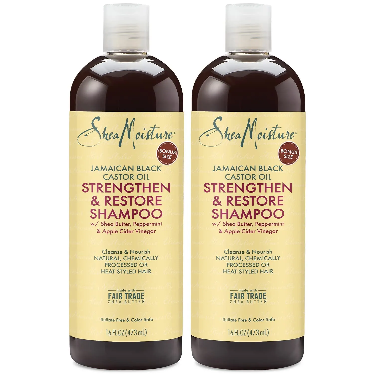 Shea Moisture Jamaican Black Castor Oil Strengthen & Restore Shampoo, Shea Butter, Peppermint & Apple Cider Vinegar, Sulfate Free, Chemically Processed Hair, Family Size (2 Pack -16 Fl Oz Ea)