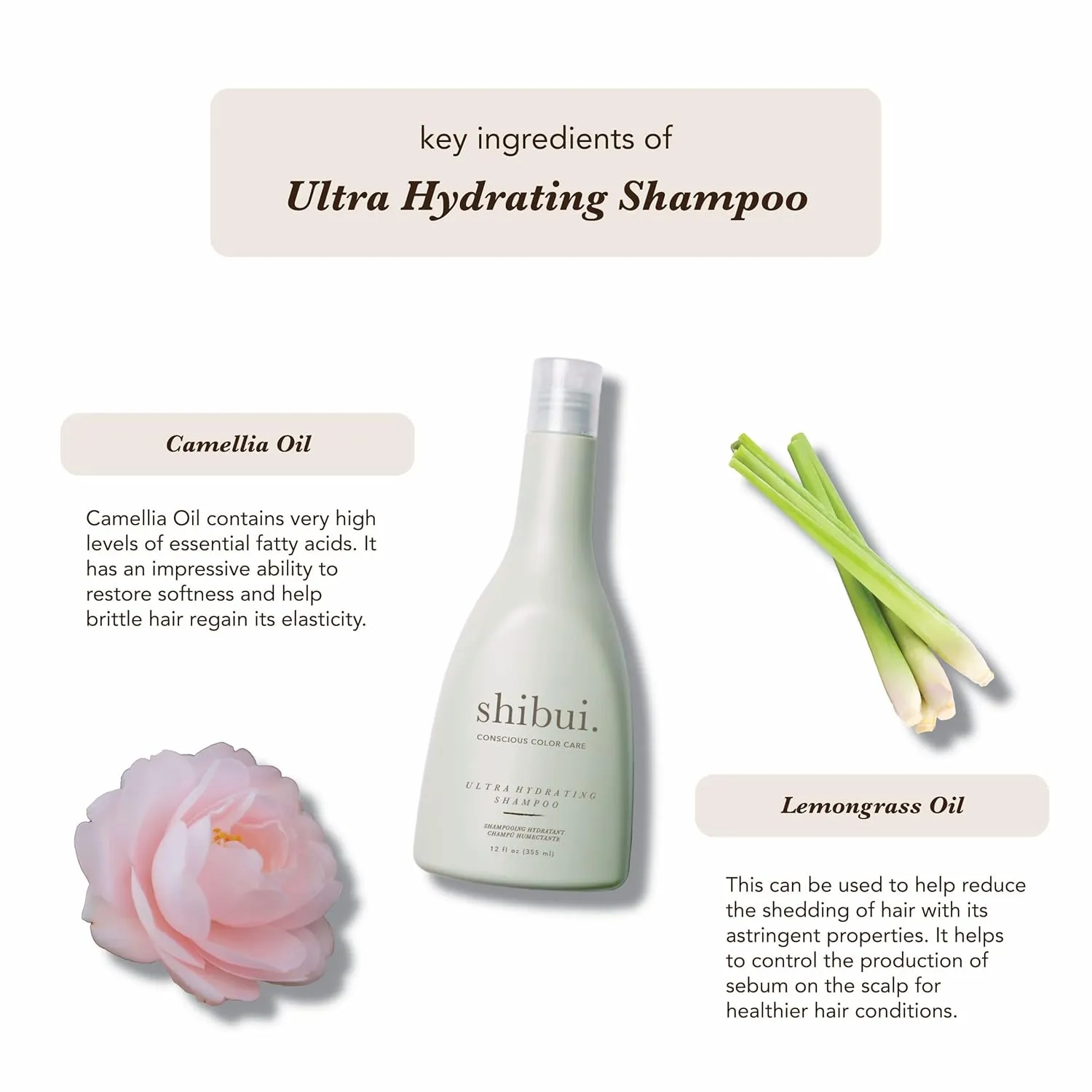 SHIBUI Conscious Color Care Ultra Hydrating Shampoo with Camellia & Lemongrass Oils - Silicone Free for Healthy and Clean Hair Medium to Coarse Fl Oz