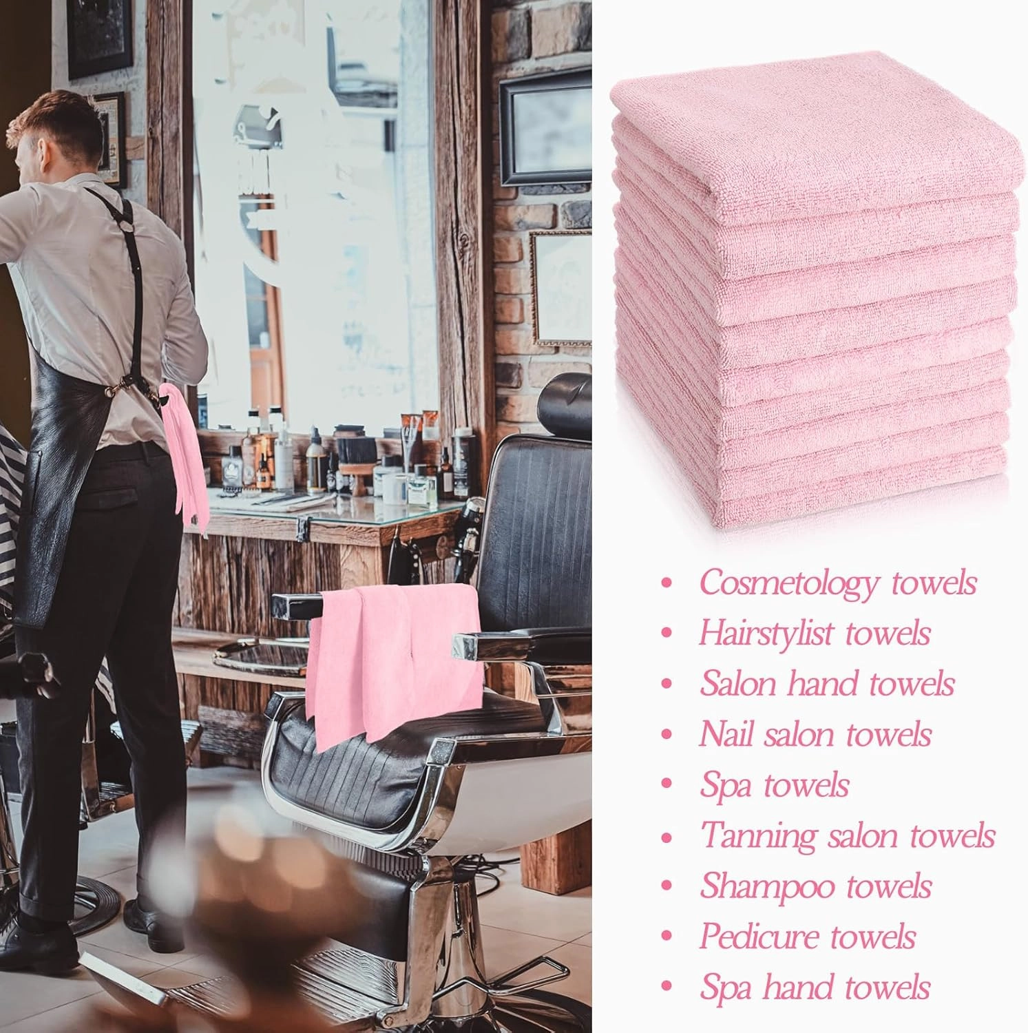 Shimeyao 40 Pack Bleach Proof Towels Microfiber Absorbent Resistant Hair Hand Towels Bulk Quick Dry 16 x 29 Inches for Barber Gym Bath Spa Shaving (Light Pink)