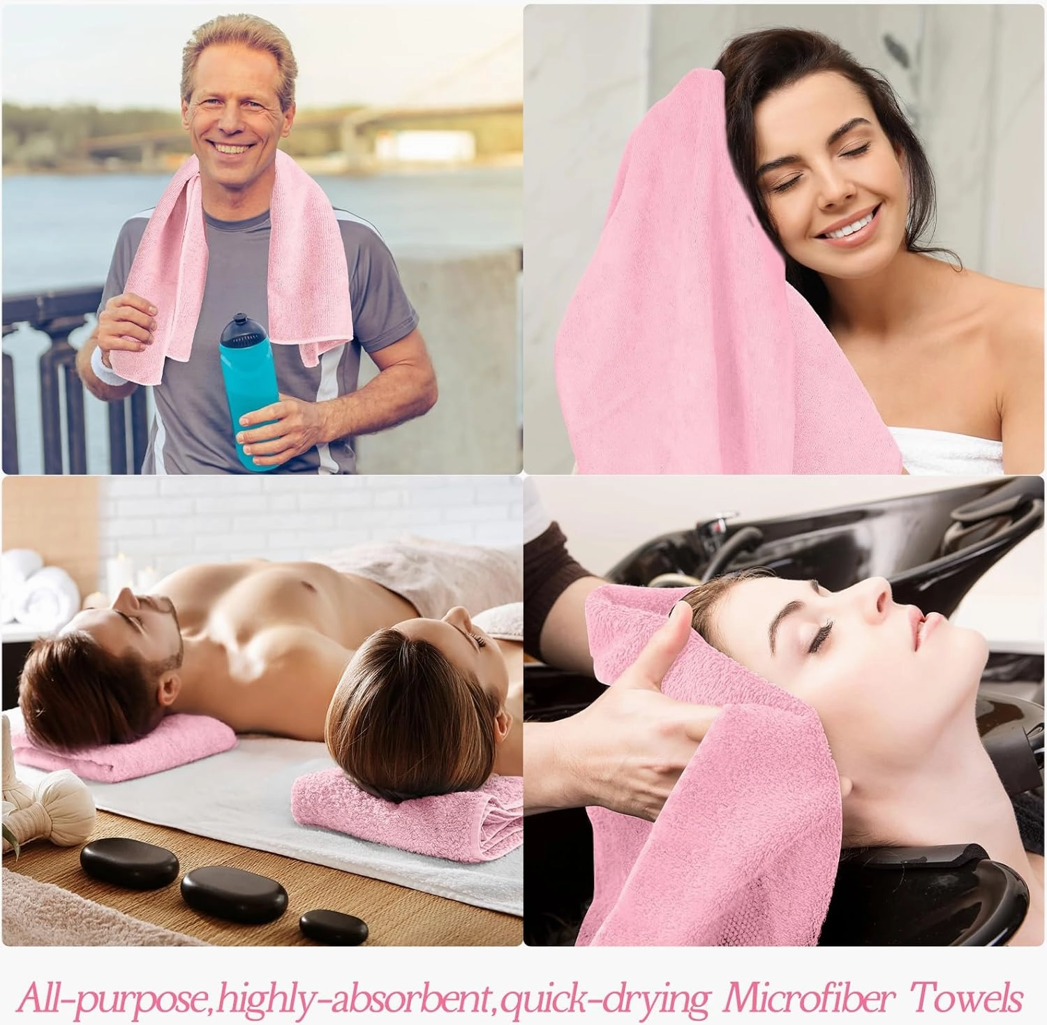 Shimeyao 40 Pack Bleach Proof Towels Microfiber Absorbent Resistant Hair Hand Towels Bulk Quick Dry 16 x 29 Inches for Barber Gym Bath Spa Shaving (Light Pink)