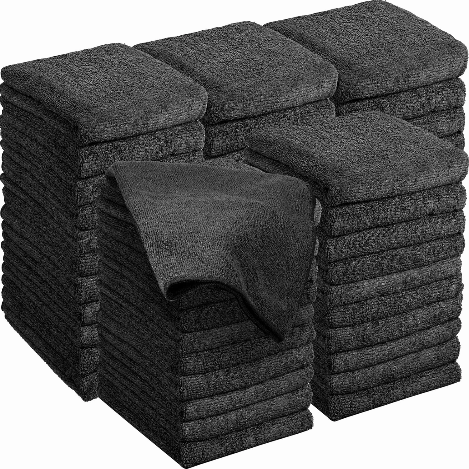 Shimeyao 48 Pack Bleach Proof Towels Microfiber Absorbent Hair Towels Bulk Bleach Salon Hand Drying Cloth for Gym, Bath, Spa, Shaving, Shampoo, Home,16 x 26 Inches(Black)