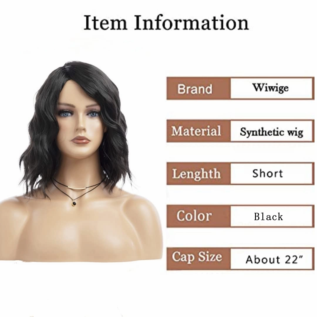 Short Wavy Black Bob Wig for Women Synthetic Heat Resistant Side Part Halloween Cosplay Wig