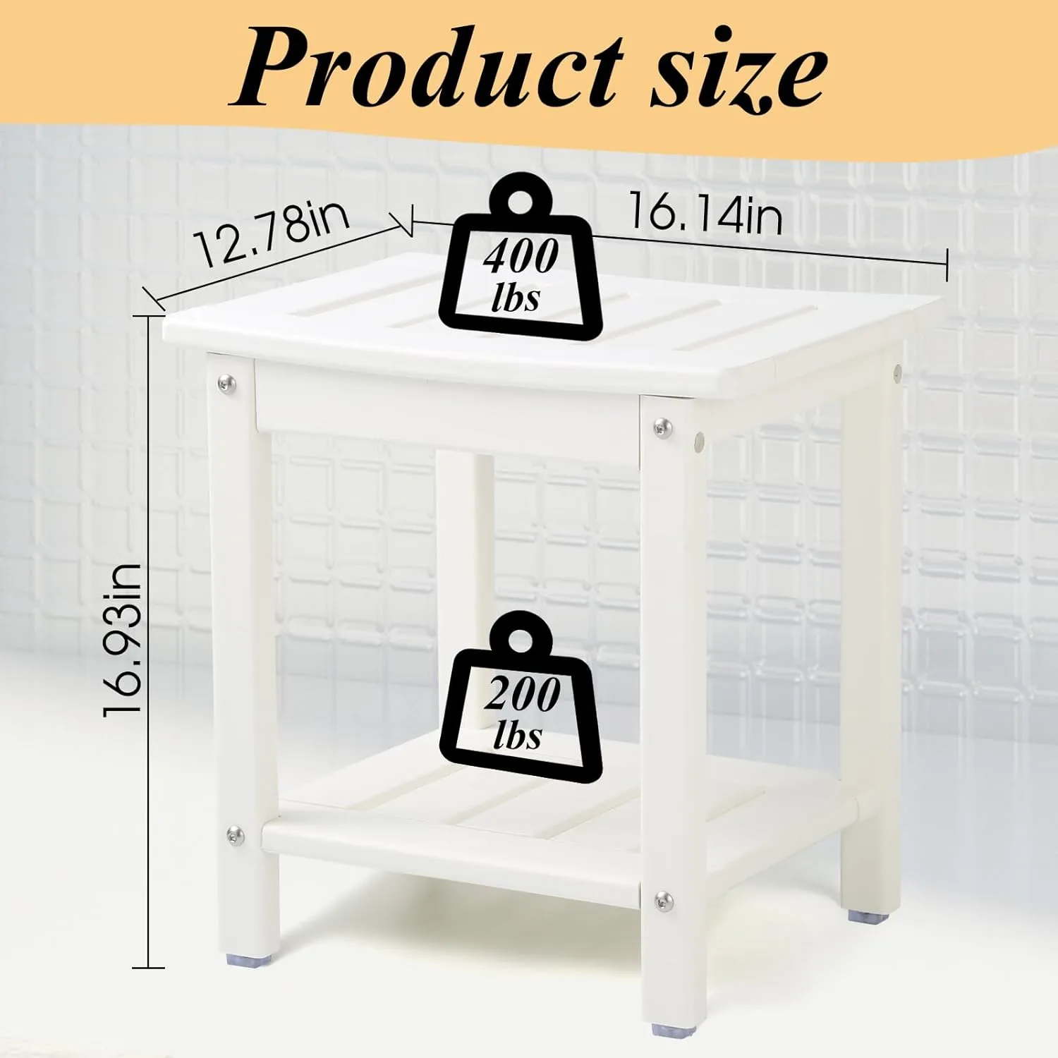 Shower Chair, HDPE Shower Bench for Inside Shower to Sit On It, Shower Stool with Storage Shelf 2-Tier Spa Stool for Elderly,Water Resistant & Non-Slip Design Shower Seat Bench(White S Size)