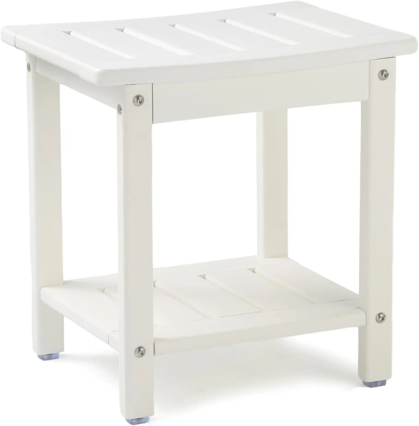 Shower Chair, HDPE Shower Bench for Inside Shower to Sit On It, Shower Stool with Storage Shelf 2-Tier Spa Stool for Elderly,Water Resistant & Non-Slip Design Shower Seat Bench(White S Size)