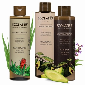 Shower Gel Deep Nutrition Avocado, Hair Shampoo Hydrating Aloe Vera & Hair Balm Nutrition Avocado - Natural Ingredients for Skin & Hair Care - Nourishes, Hydrates & Strengthens