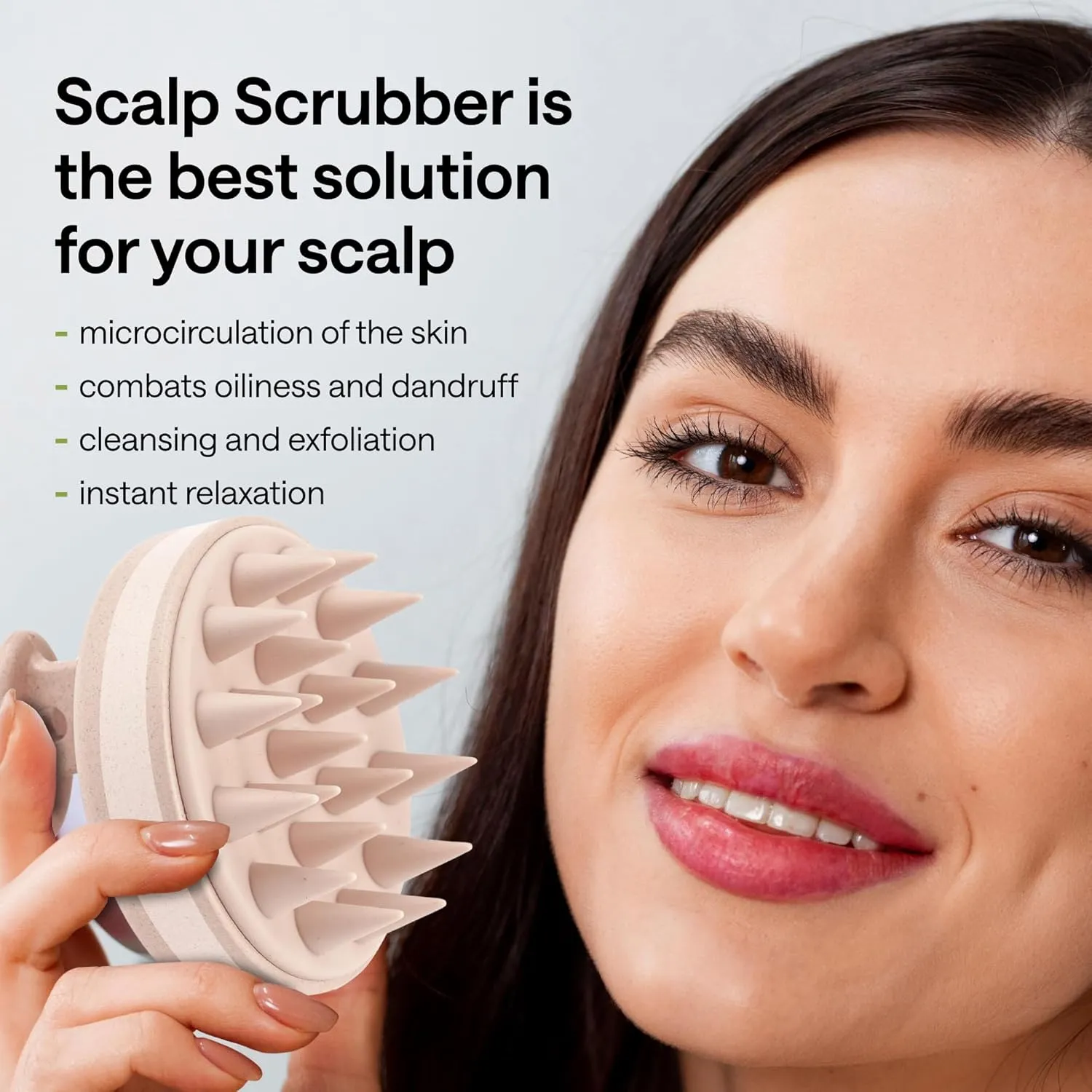 Silicone Scalp Scrubber for Dandruff – Serum, Balm, & Hair Oil Applicator – Scalp Massager Hair Growth for Men, Women – Shampoo Massager Brush or Head Scratcher – Alternative to Shower Comb – Beige