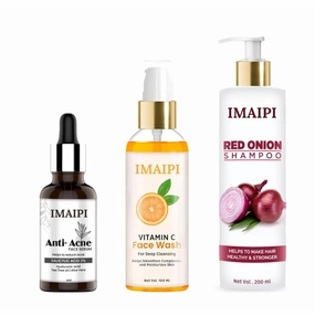 Skin care Set, Anti-Acne Face Serum 40ml, Vitamin C Face Wash 100ml, Red Onion Shampoo 200ml