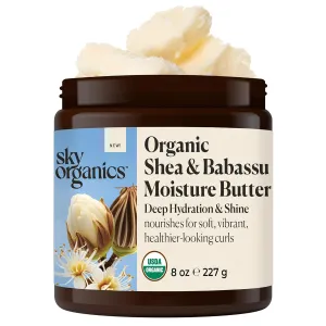Sky Organics USDA Organic Shea & Babassu Moisture Butter, Deeply Hydrating, Nourishing, Soft, Shiny, Healthier-Looking Curls, Tames Frizz, Boosts Shine, Conditions, Curly Hair, 8 Oz w Ebook