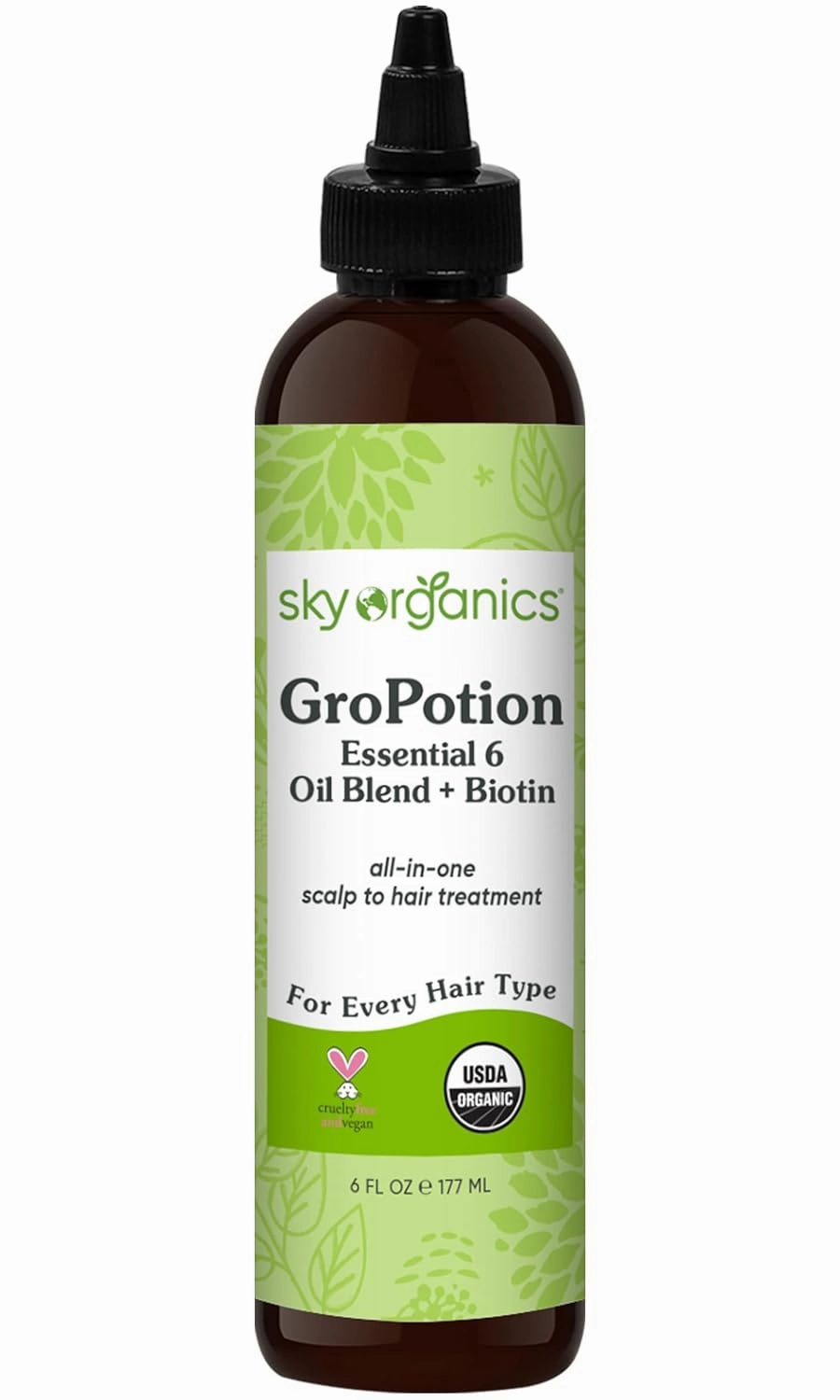 Sky Organics Organic GroPotion for Hair USDA Certified Organic to Strengthen, Lengthen & Condition, 6 fl. Oz with Ebook