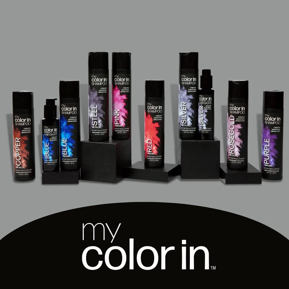 SMART SOLUTIONS MyColorIn Color Depositing Shampoo (Metallic Steel) - Sulfate & Paraben Free Hair Dye | Made in USA (8 Colors)