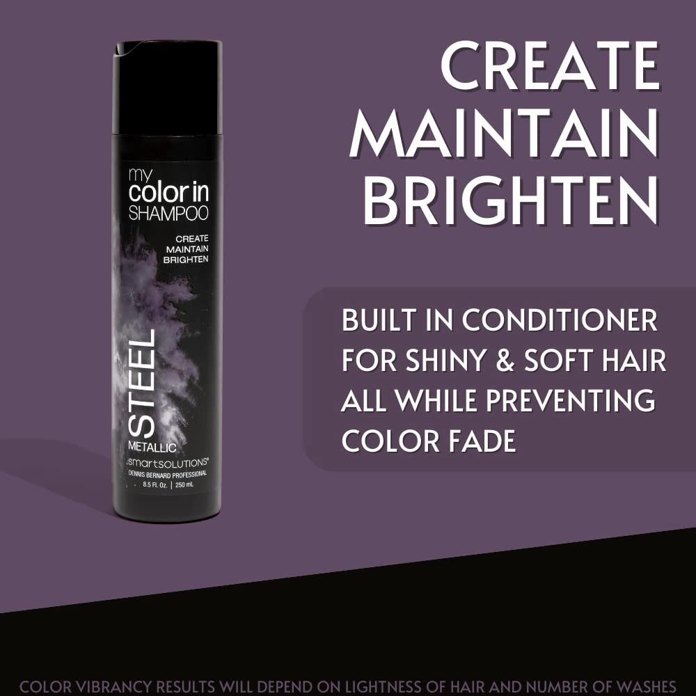 SMART SOLUTIONS MyColorIn Color Depositing Shampoo (Metallic Steel) - Sulfate & Paraben Free Hair Dye | Made in USA (8 Colors)