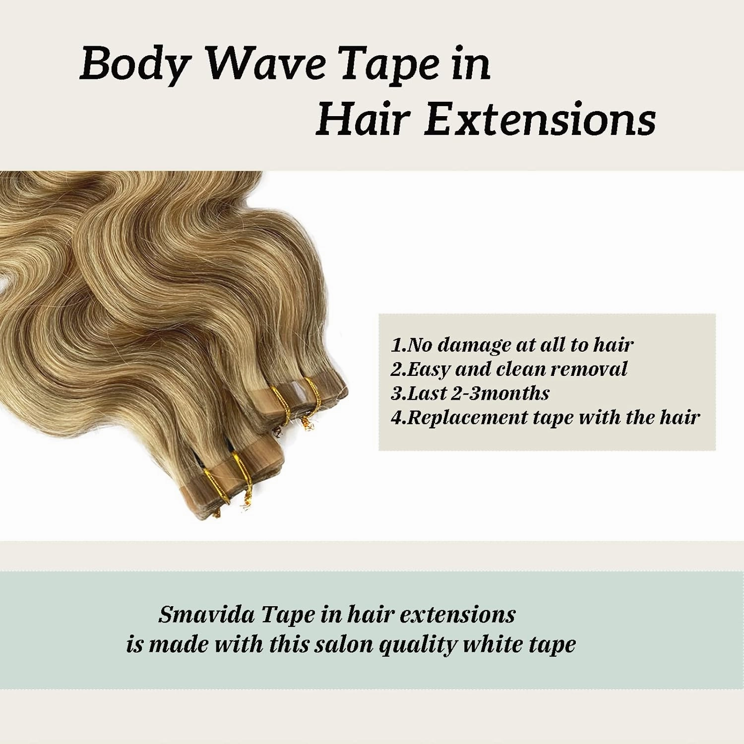 Smavida Tape in Hair Extensions 22" #18 Ash Blonde to #613 Blonde Highlights Balayage Remy Human Hair 60g 20Pcs/Pack Body Wavy Seamless Skin Weft Glue in Extensions…