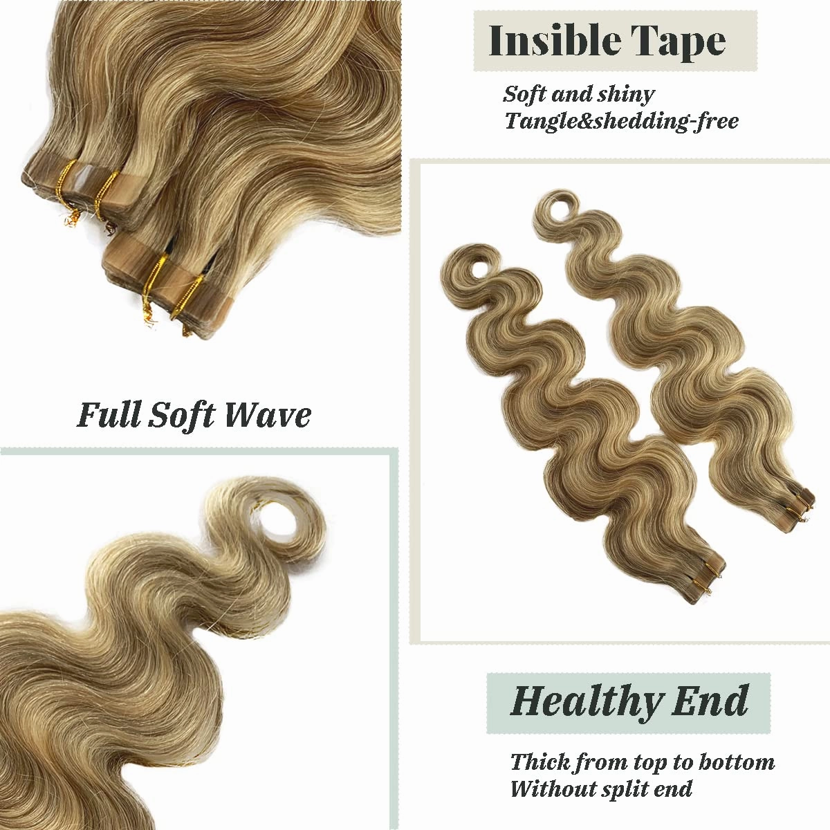 Smavida Tape in Hair Extensions 22" #18 Ash Blonde to #613 Blonde Highlights Balayage Remy Human Hair 60g 20Pcs/Pack Body Wavy Seamless Skin Weft Glue in Extensions…