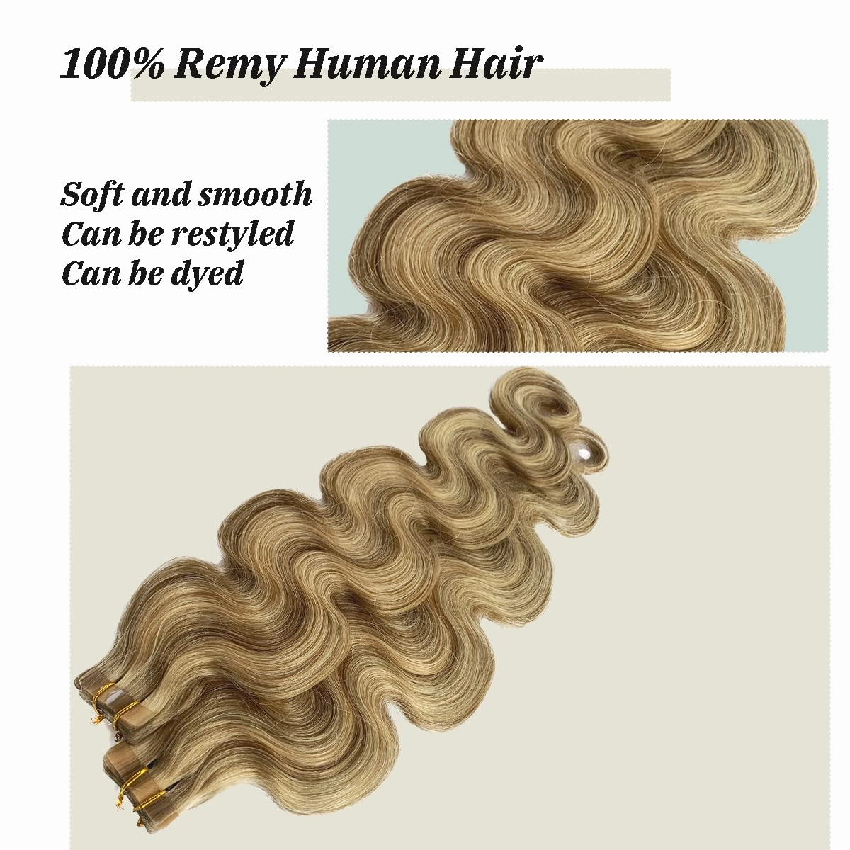 Smavida Tape in Hair Extensions 22" #18 Ash Blonde to #613 Blonde Highlights Balayage Remy Human Hair 60g 20Pcs/Pack Body Wavy Seamless Skin Weft Glue in Extensions…