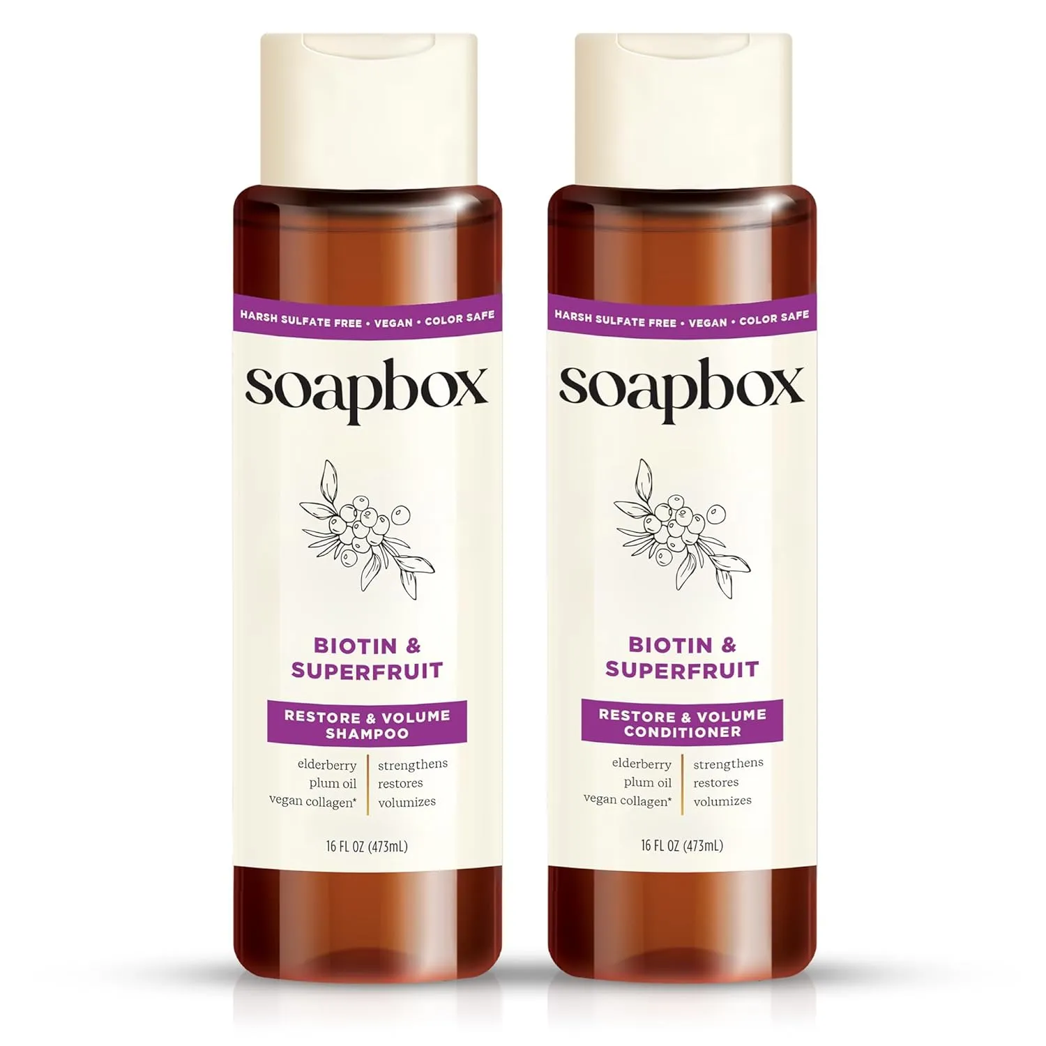 Soapbox Biotin & Superfruit Shampoo & Conditioner Set with Vegan Collagen, Aloe and Shea Butter, Pack of 2 Harsh Sulfate Free, Paraben & Silicone Free, 16 Ounces Each