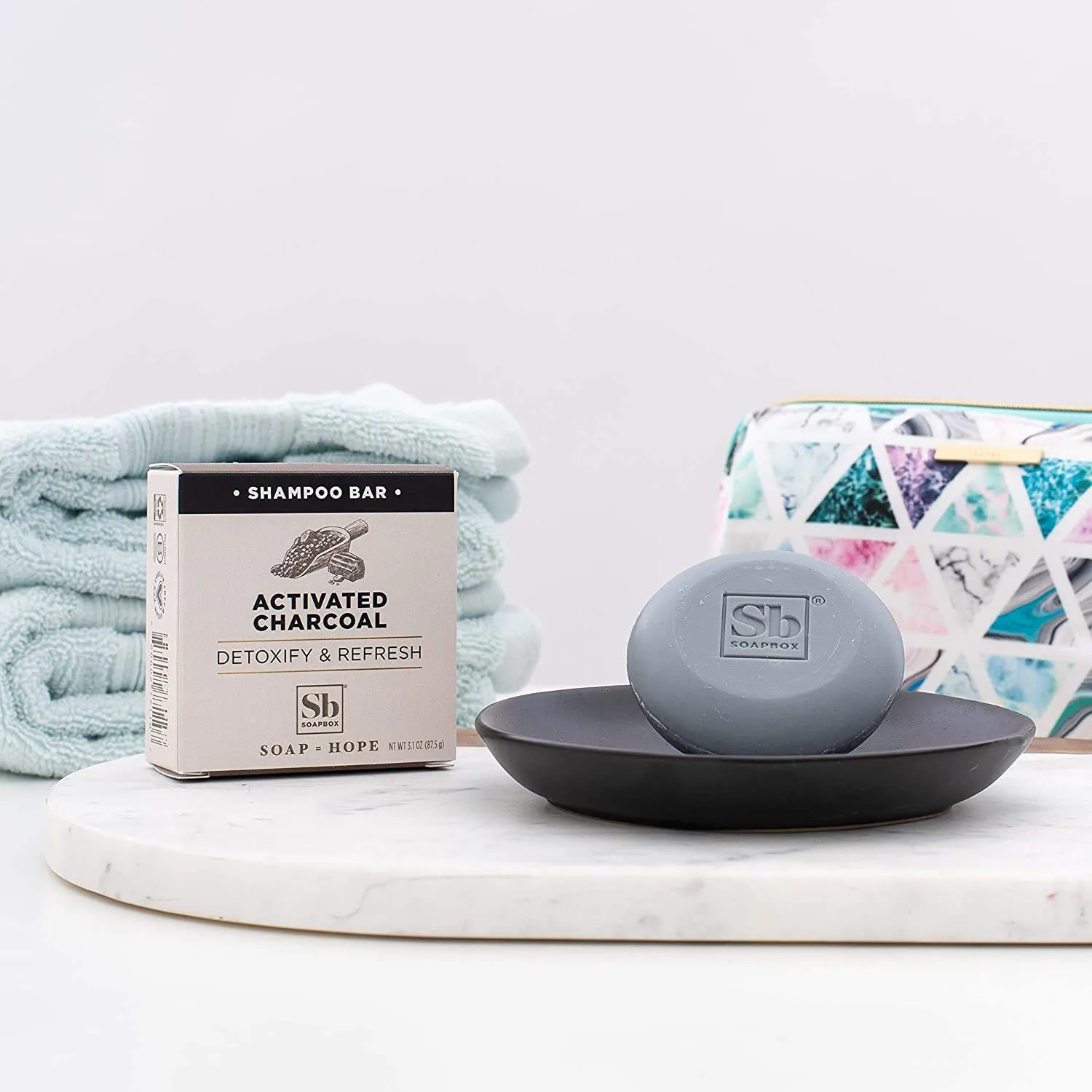 Soapbox Soap Bar Shampoo, 3.1oz Travel and Eco Friendly Hair Cleanser with Activated Charcoal. Vegan, Sulfate, Paraben, Cruelty & Silicone Free, Color Safe & Low Plastic