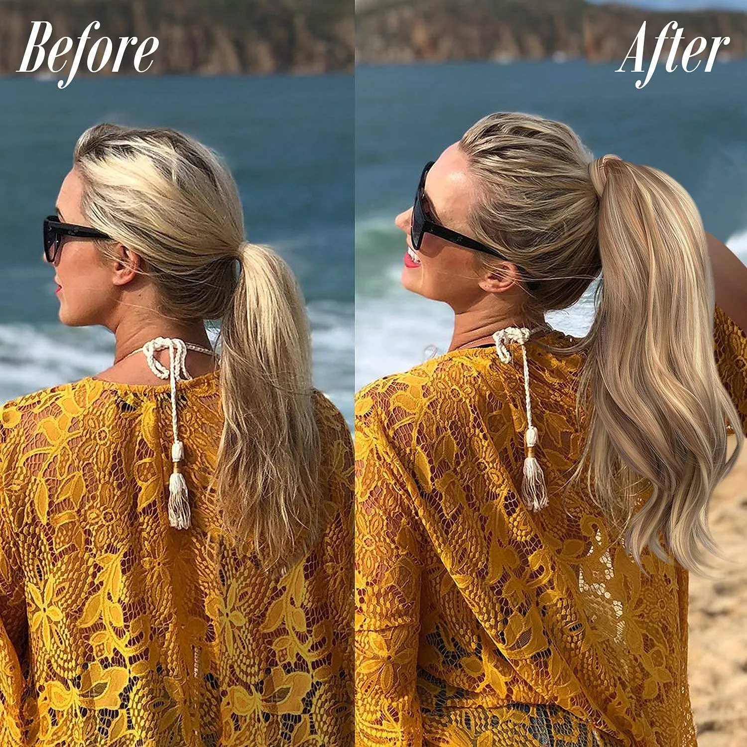 SOFEIYAN Curly Ponytail Extension 15 Inch Heat Resistant Synthetic Natural Wavy Hairpiece Wrap Around Pony Tail Hair Extensions