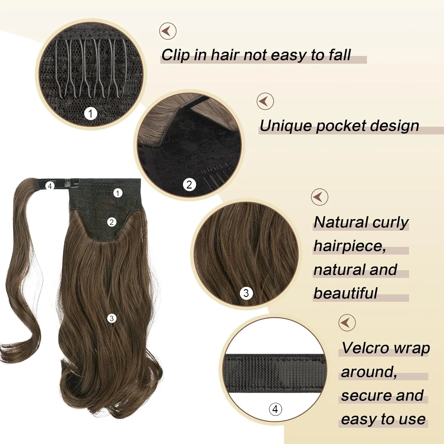 SOFEIYAN Curly Ponytail Extension 15 Inch Heat Resistant Synthetic Natural Wavy Hairpiece Wrap Around Pony Tail Hair Extensions