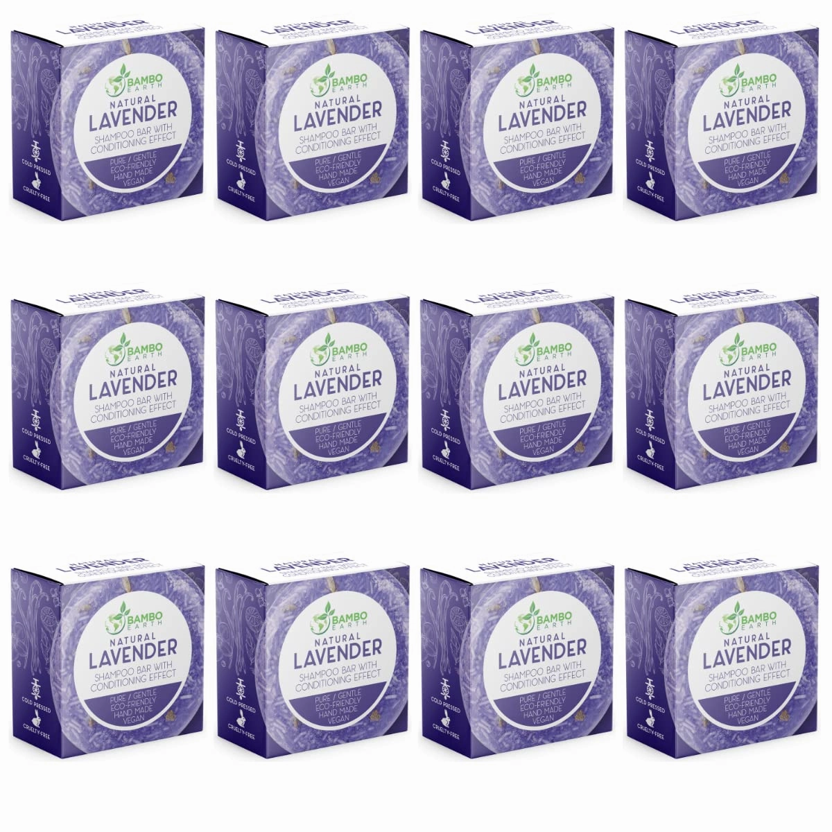 Solid Shampoo Bar And Conditioner Effect Hair Soap – 12 Pack Natural Shampoo Bars For Hair With Plant Based Essential Oils And Eco Friendly Zero Waste Biodegradable Packaging (Lavender Pack Of 12)