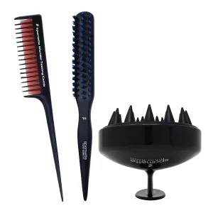 Spornette Little Wonder Teasing Comb Bundle with Little Wonder Boar Blue and Scalp Massager Shampoo Brush Black