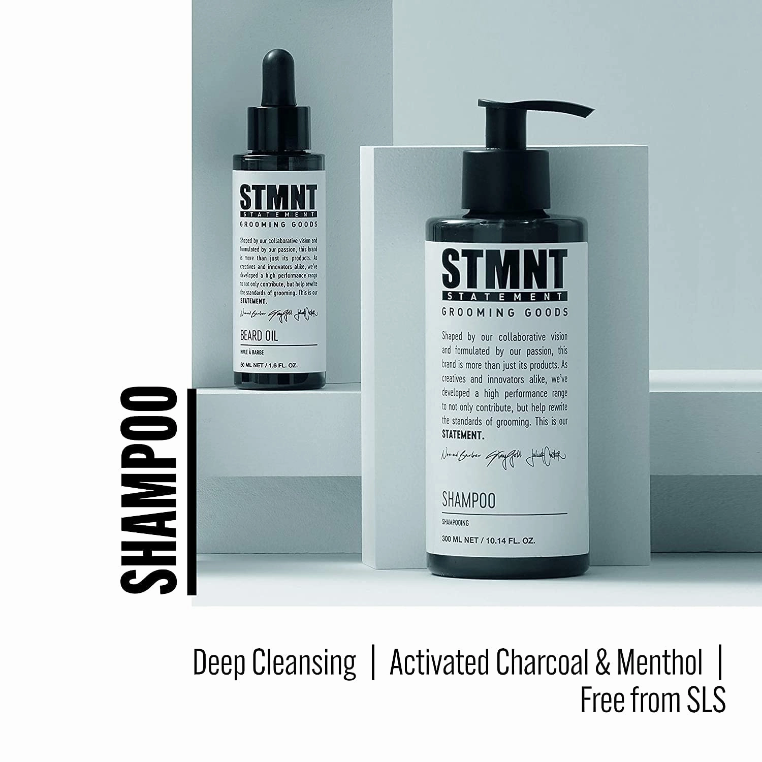 STMNT Grooming Goods Shampoo | SLS/SLES Sulfates Free | Activated Charcoal & Menthol | Removes Build Up | Fuller Feeling Hair