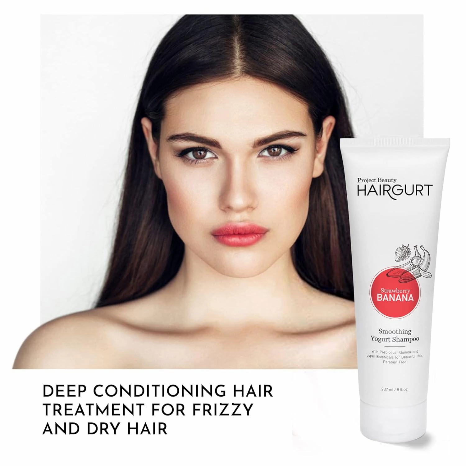 Strawberry Banana Smoothing Yogurt Shampoo – Frizz Control for Color-Treated Hair – Natural, Sulfate-Free, 8 oz