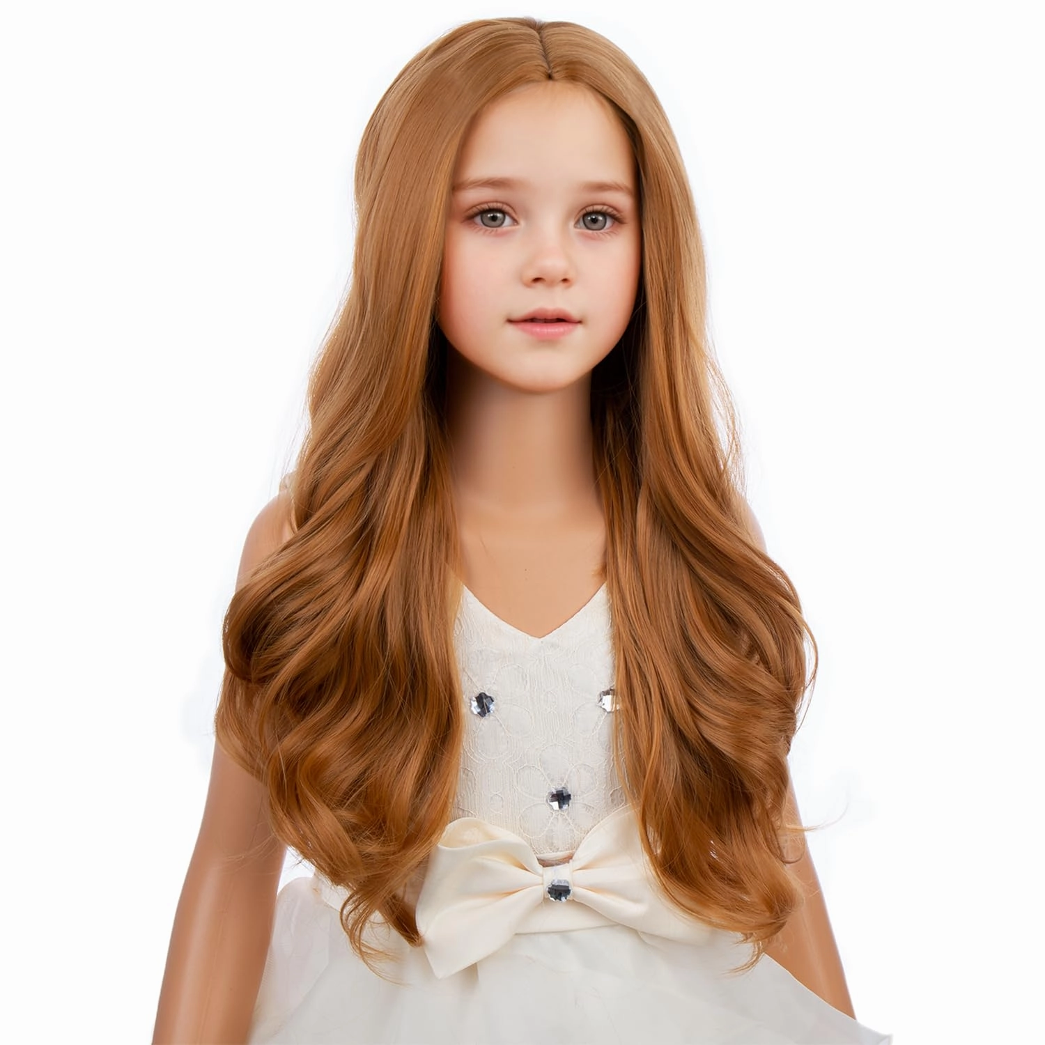 Strawberry Blonde Wig for Girls Kids Long Blonde Wavy Curly Wig Children Middle Part Wigs Synthetic Costume Halloween Cosplay Wigs