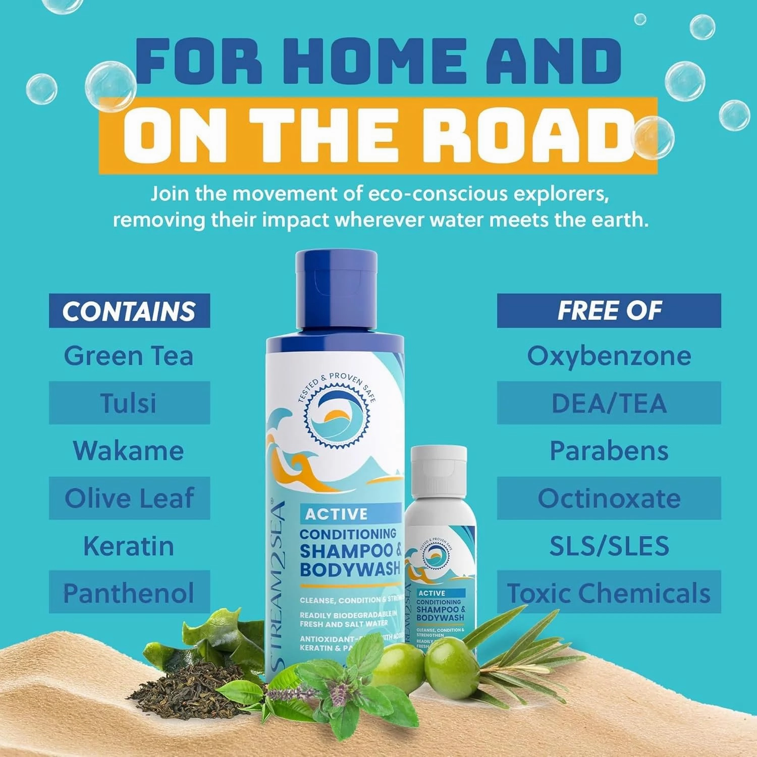 STREAM 2 SEA 3 in 1 Shampoo Body Wash and Conditioner, Reef Safe, All Natural and Organic Camping Shampoo and Liquid Soap, Skin and Hair Care for Men and Women, Sulfate and Paraben Free, 32 oz