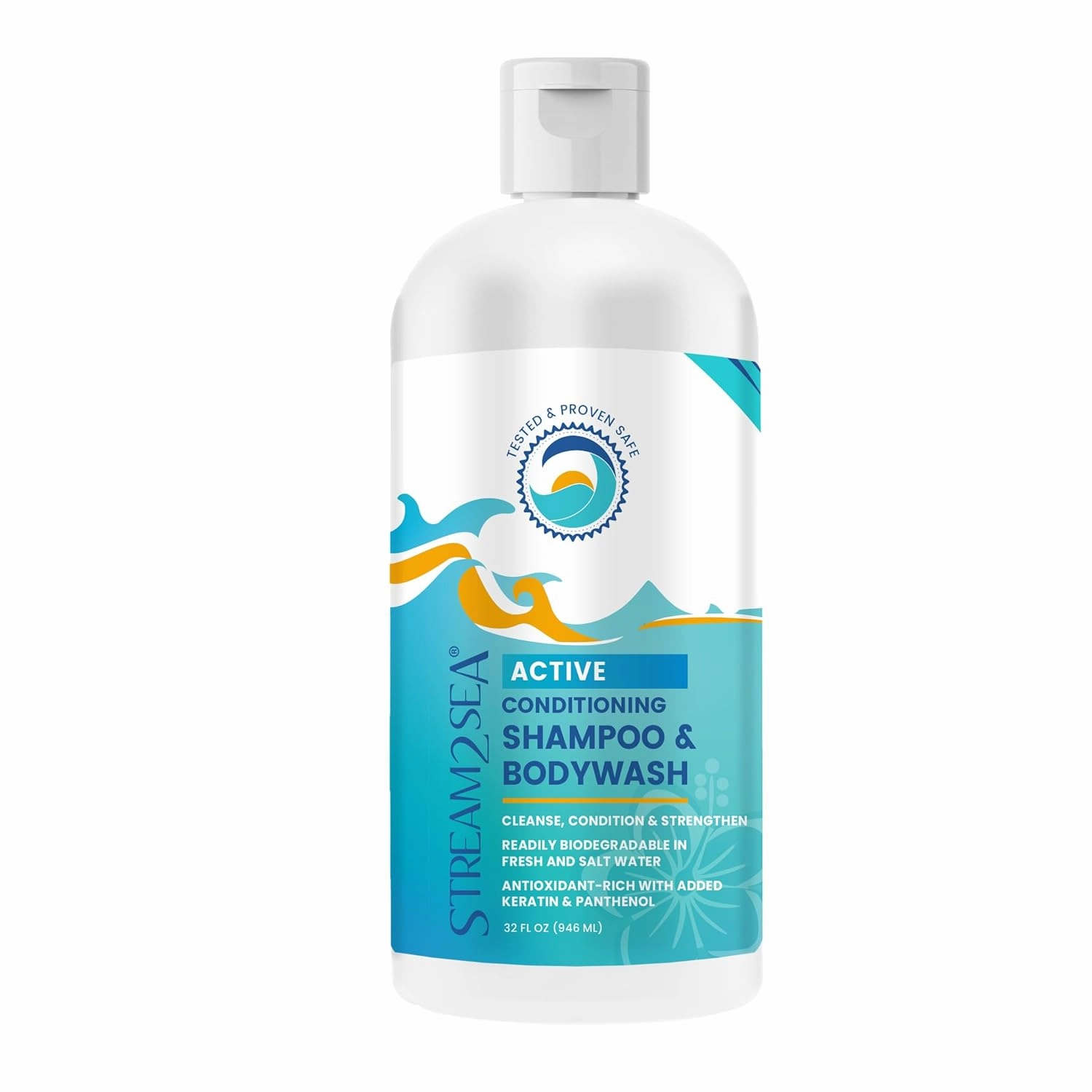 STREAM 2 SEA 3 in 1 Shampoo Body Wash and Conditioner, Reef Safe, All Natural and Organic Camping Shampoo and Liquid Soap, Skin and Hair Care for Men and Women, Sulfate and Paraben Free, 32 oz
