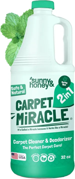Sunny & Honey Carpet Miracle - Carpet Cleaner Shampoo - Deep Stain Remover & Odor-Deodorizing Formula - Rug Shampoo & Upholstery Cleaner Solution (32 Fl Oz, Spring Mint Scent)