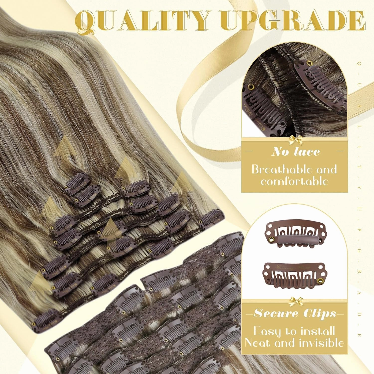 Sunny Clip in Human Hair Extensions 12inch Brown Blonde Clip on Hair Extensions Remy Human Hair 5pcs 70g Highlight Clip in Extensions Light Brown Mix Platinum Blonde Short Hair
