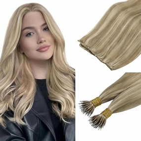 Sunny Hair Beaded Weft Hair Extensions Human Hair #1622-22 Bundle with Nano Hair Extensions 22inch 50g