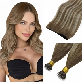 Sunny Hair Beaded Weft Hair Extensions Human Hair #6606-22 Bundle with Nano Hair Extensions 22inch 50g