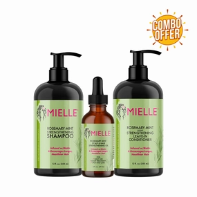 Super Combo Offer: Mielle Rosemary Mint Strengthening Shampoo With Pump 355ml   Mielle Rosemary Mint Scalp & Hair Strengthening Oil 59ml   Mielle Rosemary Mint Strengthening Conditioner 355ml